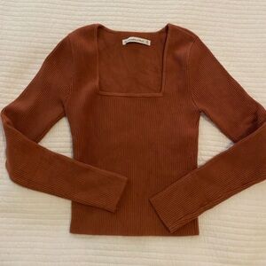 Cutee Abercrombie Rust orange ribbed square neck sweater top